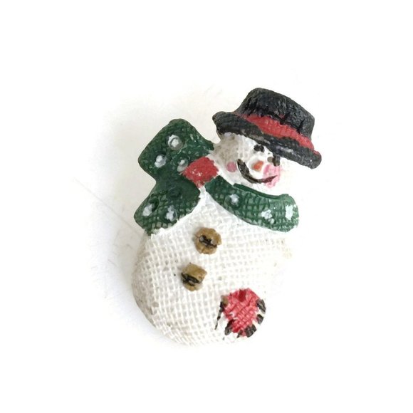 Adorable Ceramic Tiny Snowman Christmas Brooch, - Picture 2 of 6